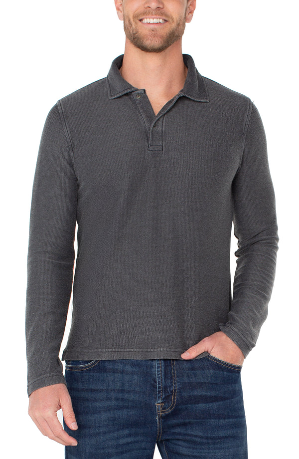 Long Sleeve Knit Polo in Black Madison's Niche 