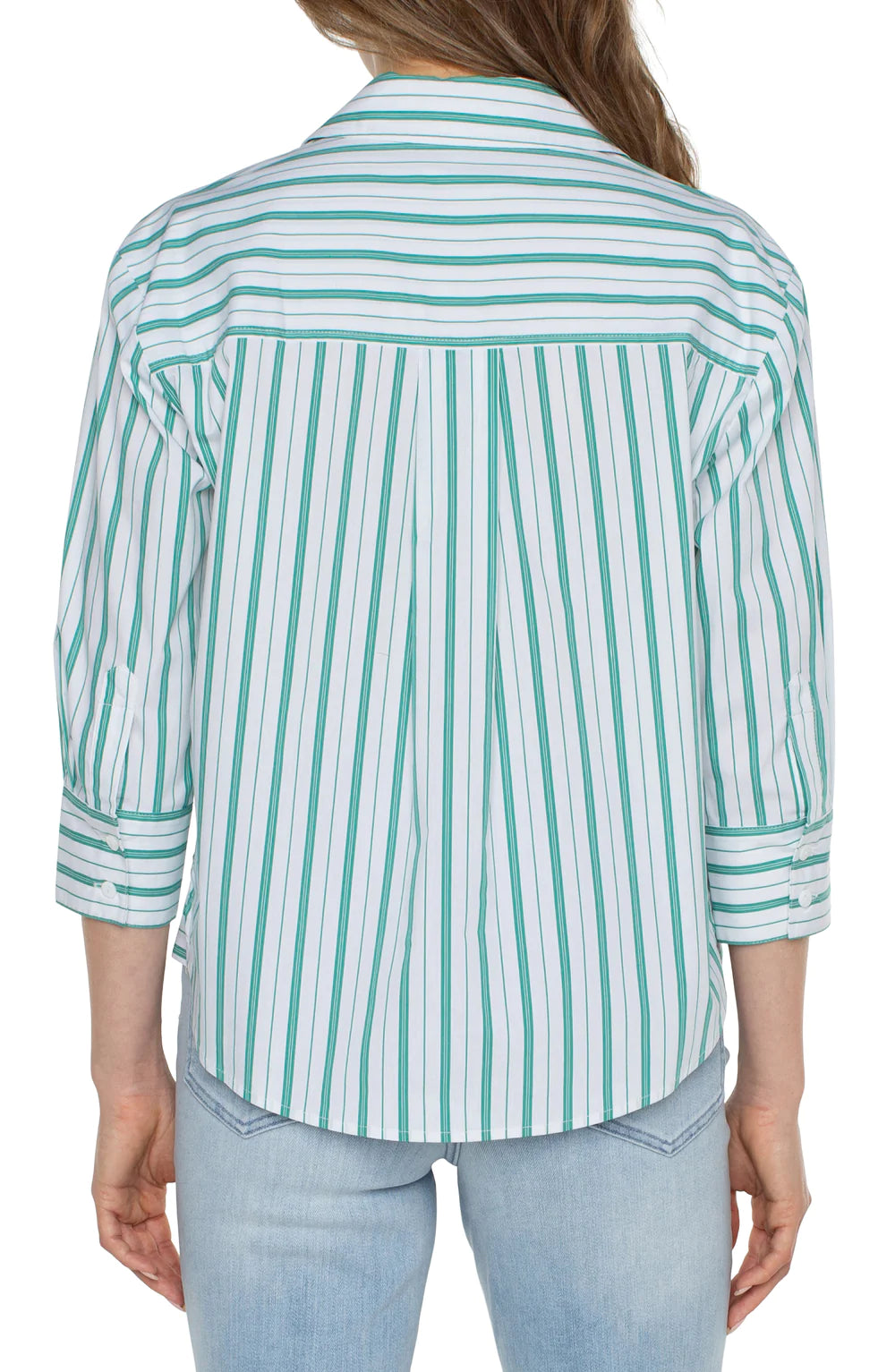 3/4 Sleeve Button Down in Green - Madison's Niche 