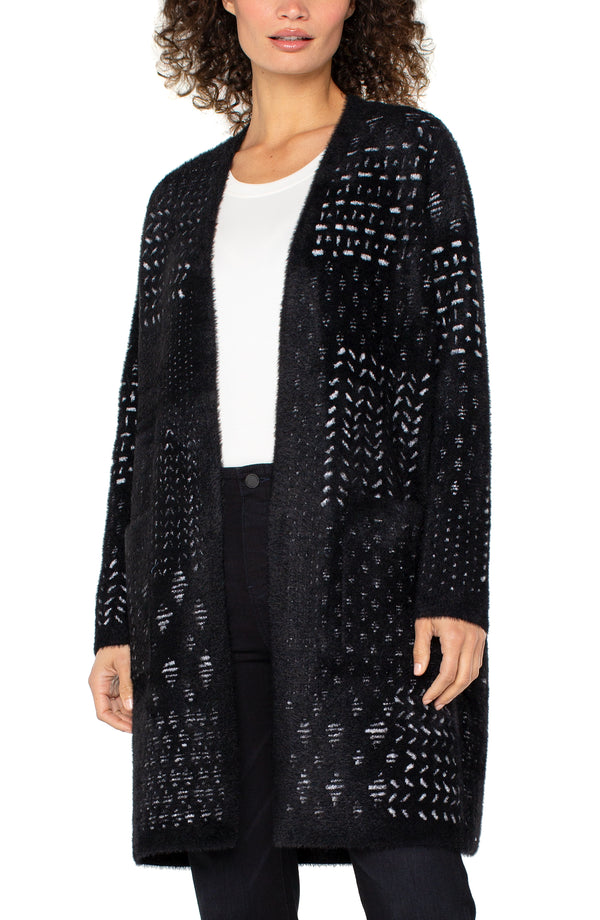 Black Collarless Sweater Coat Madison's Niche 