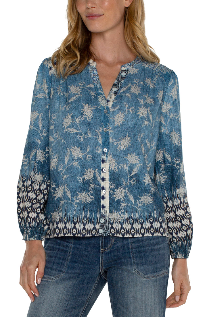 Front Shirred Long Sleeve Top