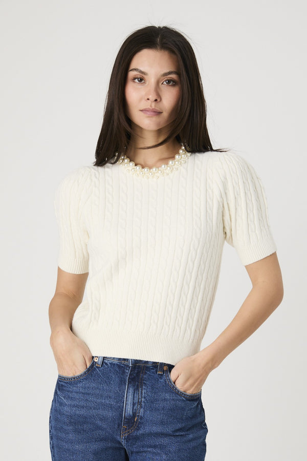 Embellished Neck Sweater in Porcelain Madison's Niche 