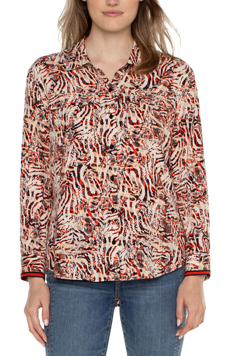 Woven Blouse with Pocket in Abstract Animal