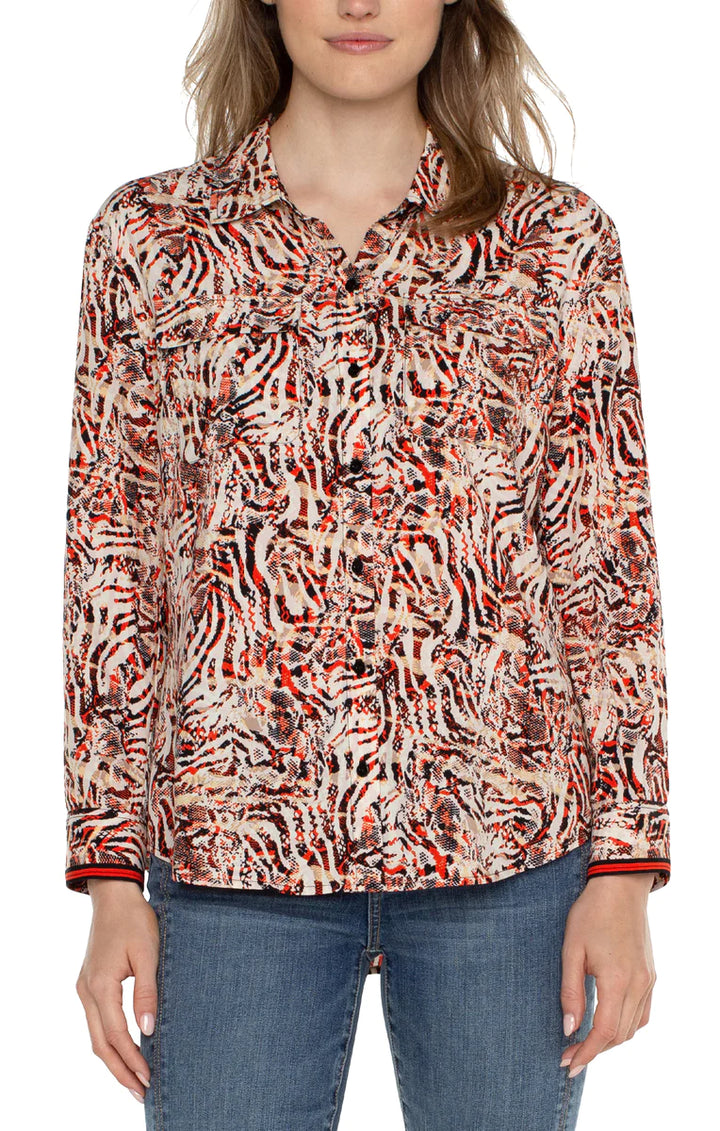Woven Blouse with Pocket in Abstract Animal