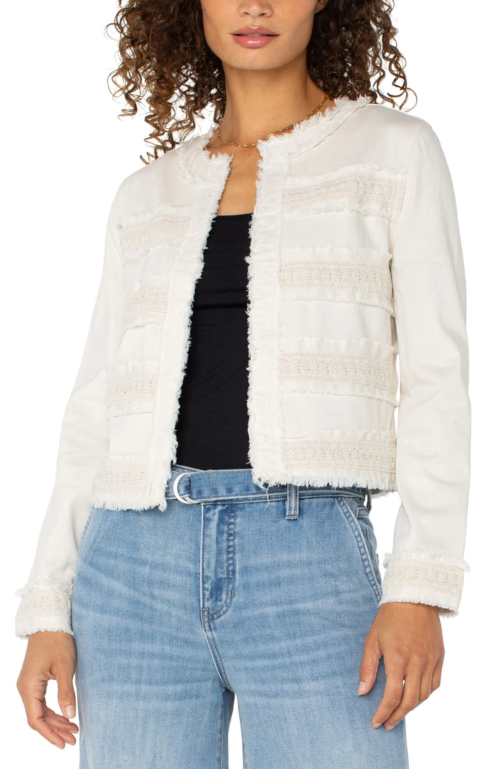 Collarless Lace Jacket In Bone