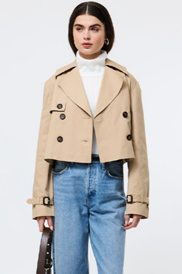 Crop Twill Trench Coat in Khaki Madison's Niche 