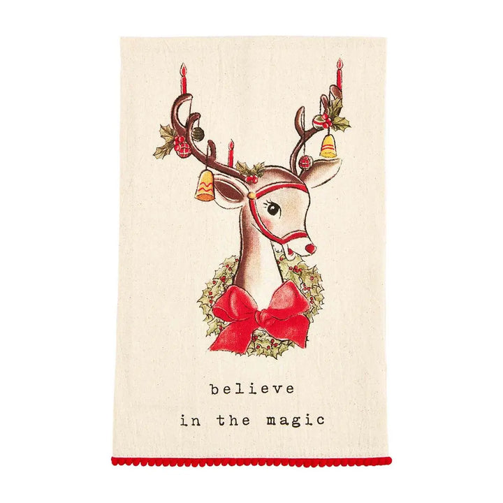 Vintage Santa & Reindeer Pom Towel - Madison's Niche 