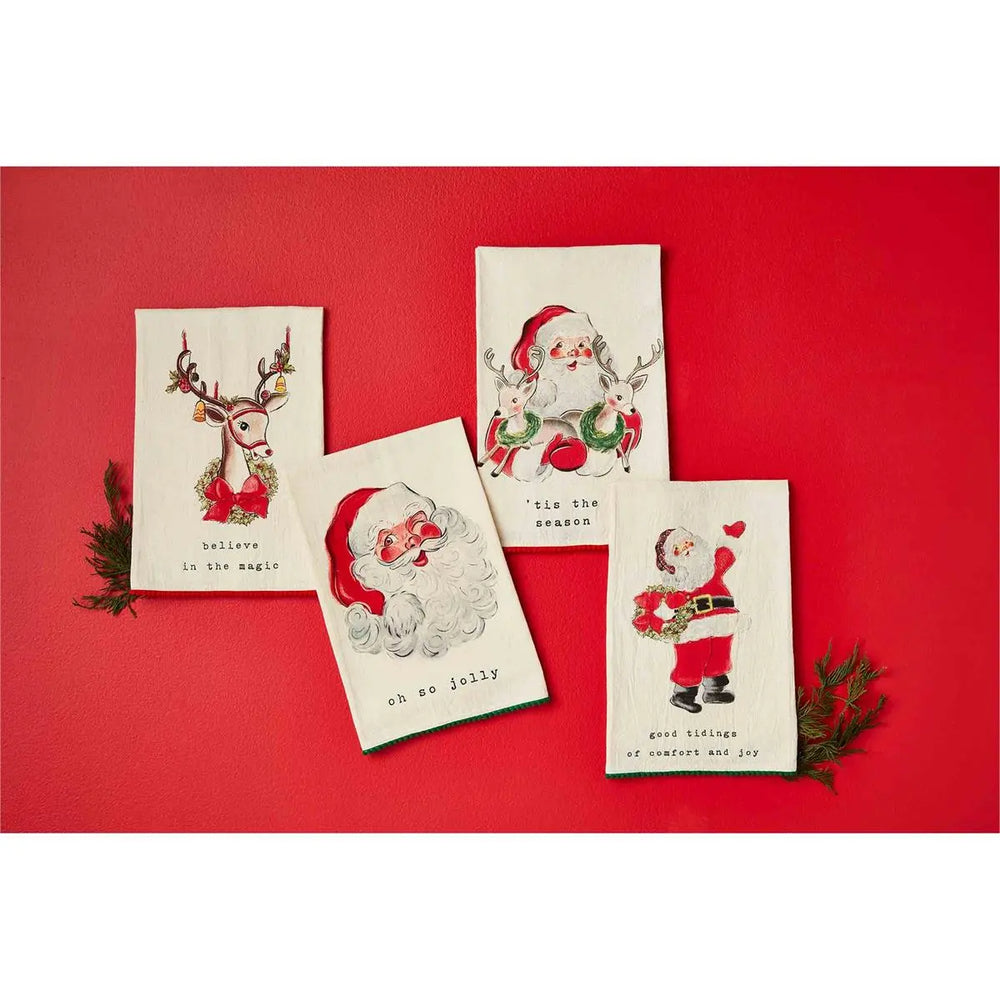 Vintage Santa & Reindeer Pom Towel - Madison's Niche 