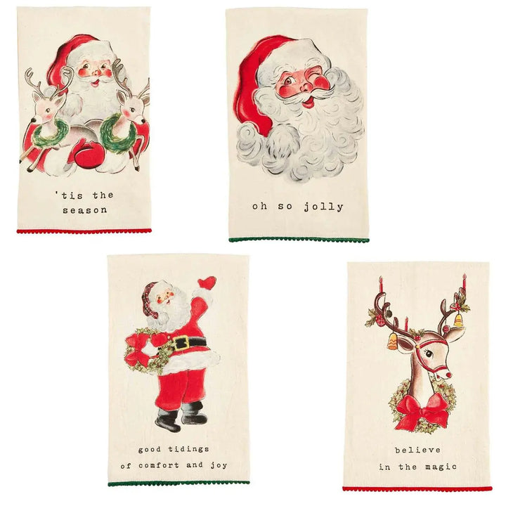 Vintage Santa & Reindeer Pom Towel - Madison's Niche 