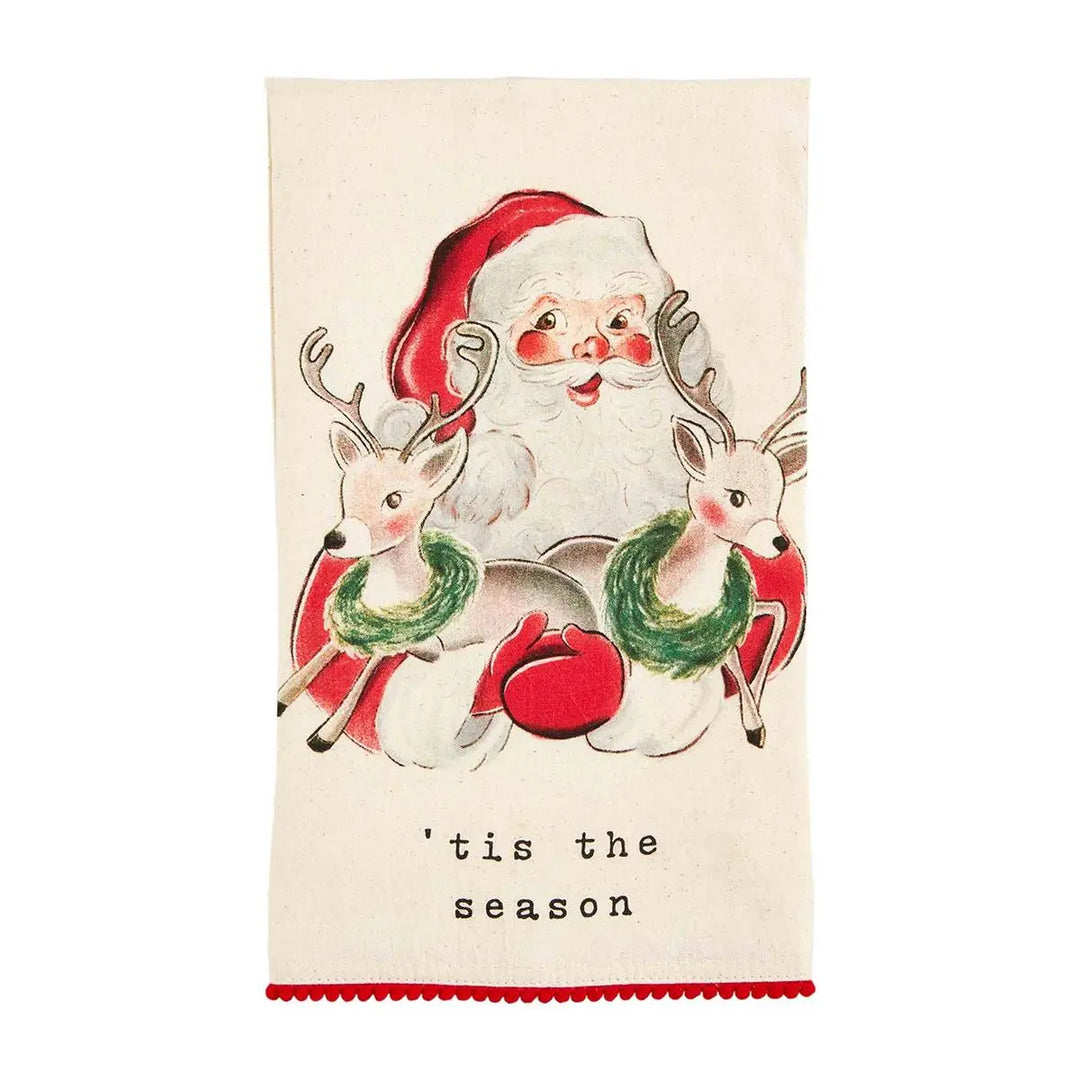 Vintage Santa & Reindeer Pom Towel - Madison's Niche 