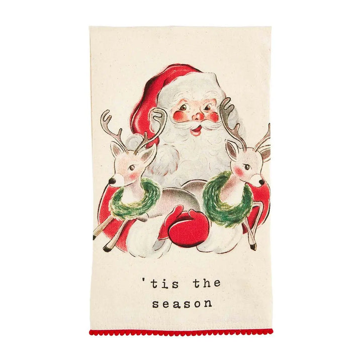 Vintage Santa & Reindeer Pom Towel - Madison's Niche 