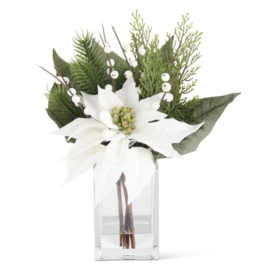 White Poinsettia in Glass - Madison's Niche 