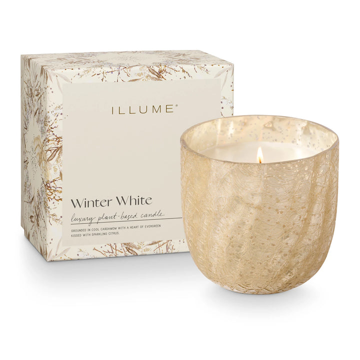 Winter White Large Crackle Glass Candle - Madison's Niche 