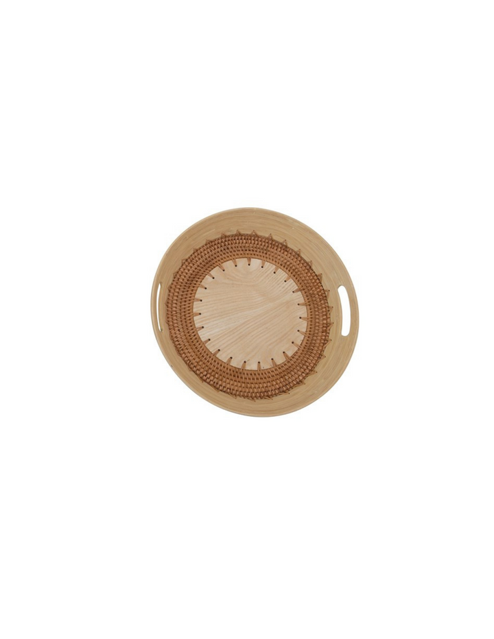 Rattan/Oak Round Tray - Madison's Niche 