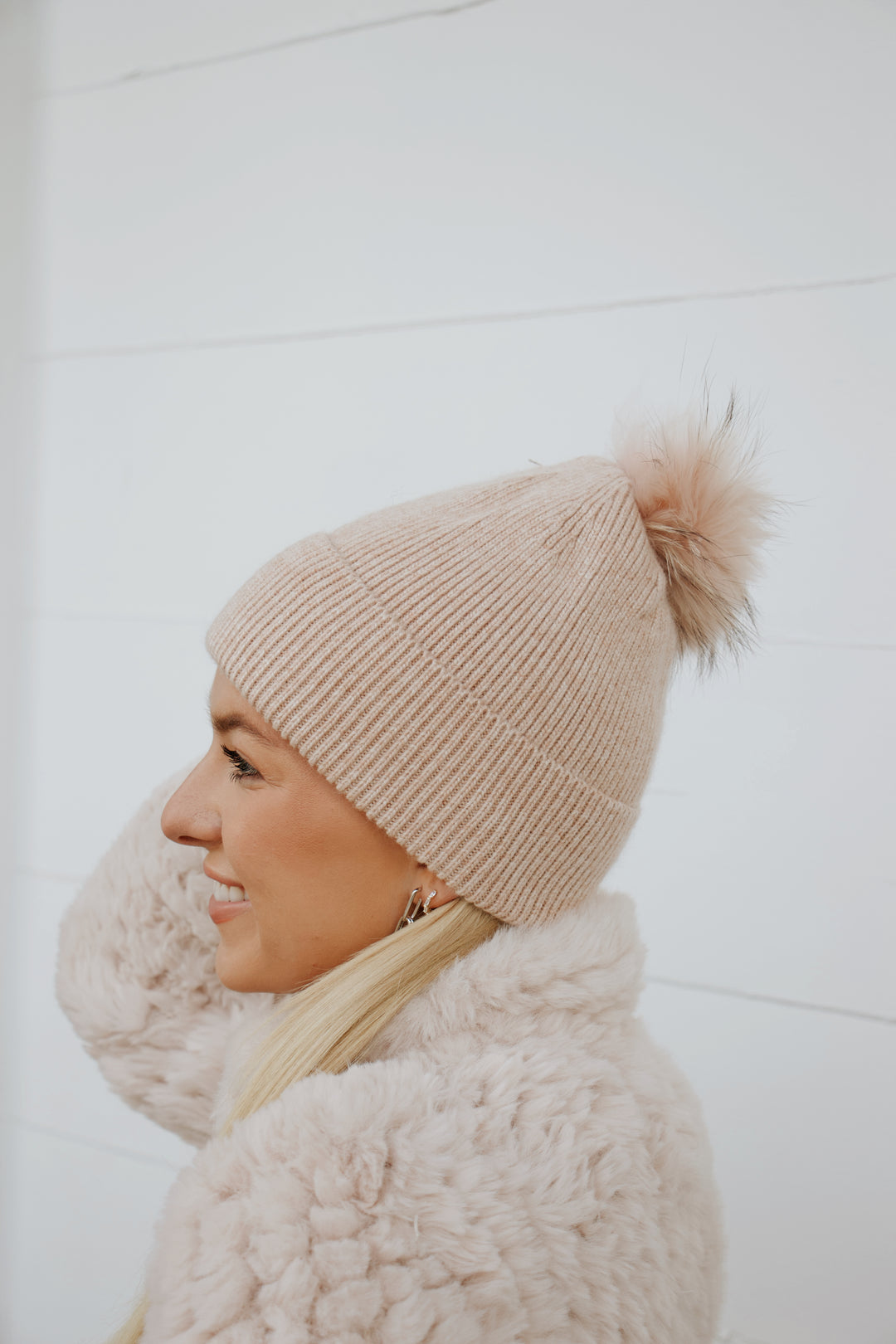 Ronnie Pom Pom Beanie in Blush - Madison's Niche 