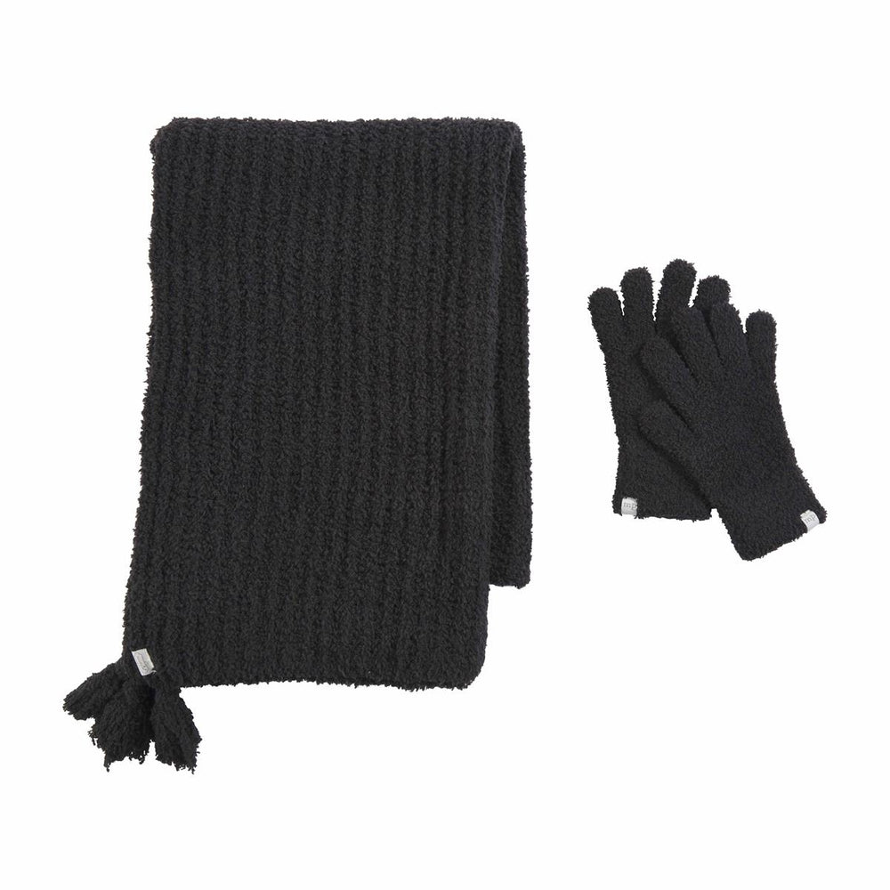 Chenille Gloves & Scarf Set in Black - Madison&