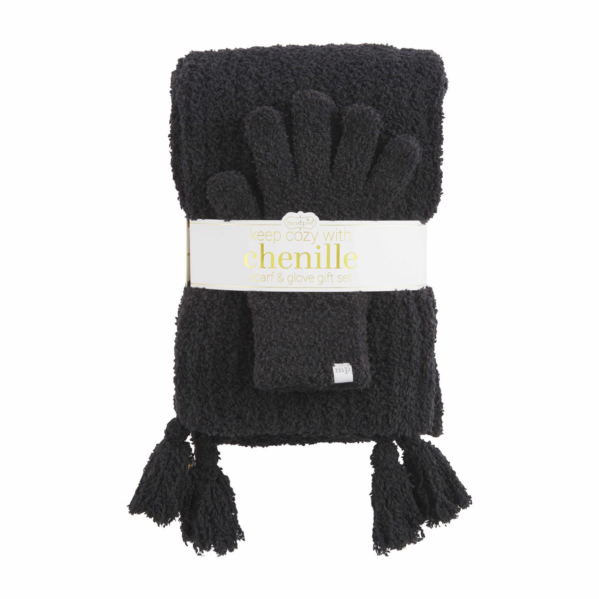 Chenille Gloves & Scarf Set in Black - Madison's Niche 