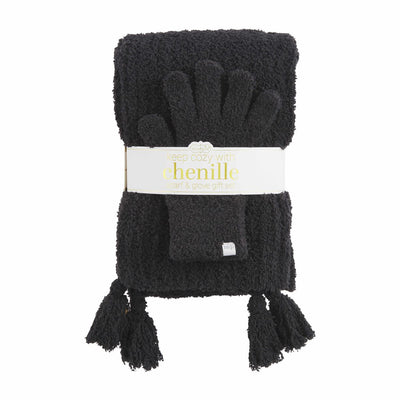 Chenille Gloves & Scarf Set in Black - Madison's Niche 