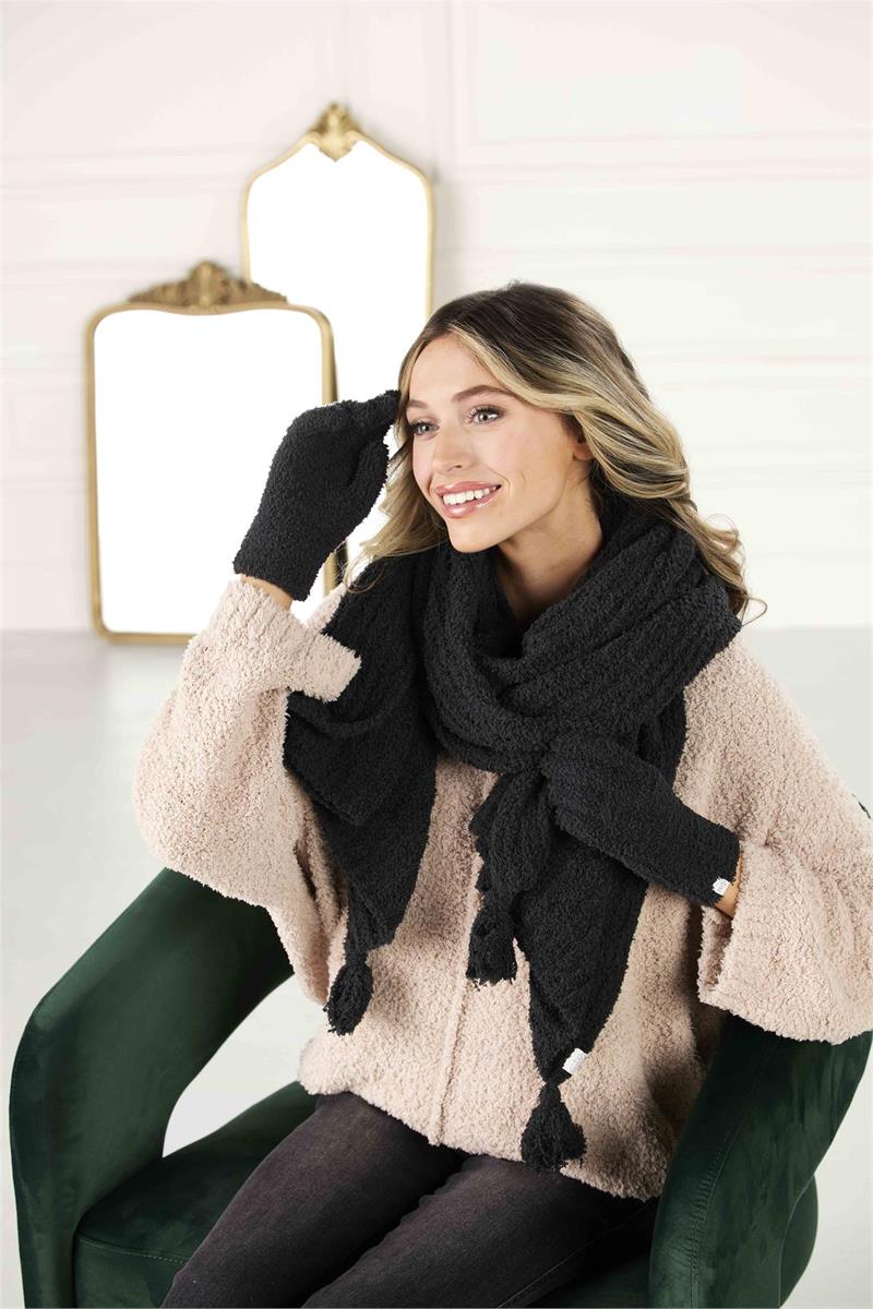 Chenille Gloves & Scarf Set in Black - Madison's Niche 