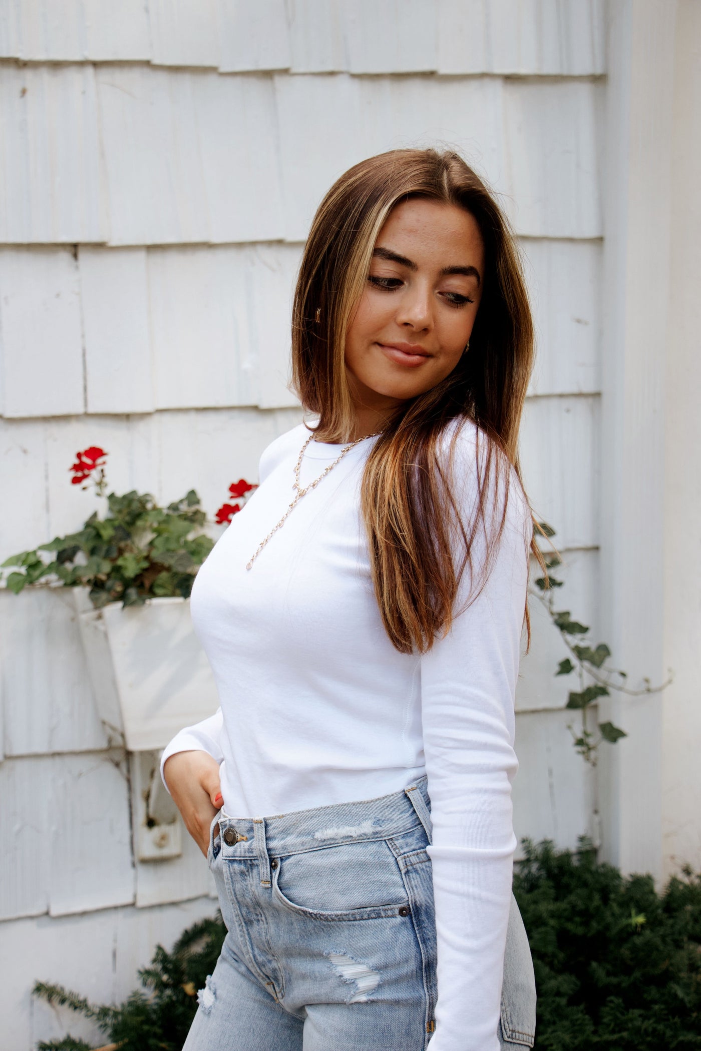 Long Sleeve Crew Neck in White - Madison's Niche 