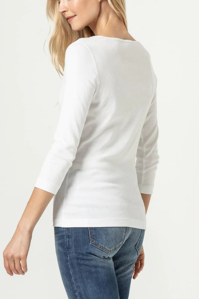 3/4 Sleeve Boatneck in White - Madison's Niche 