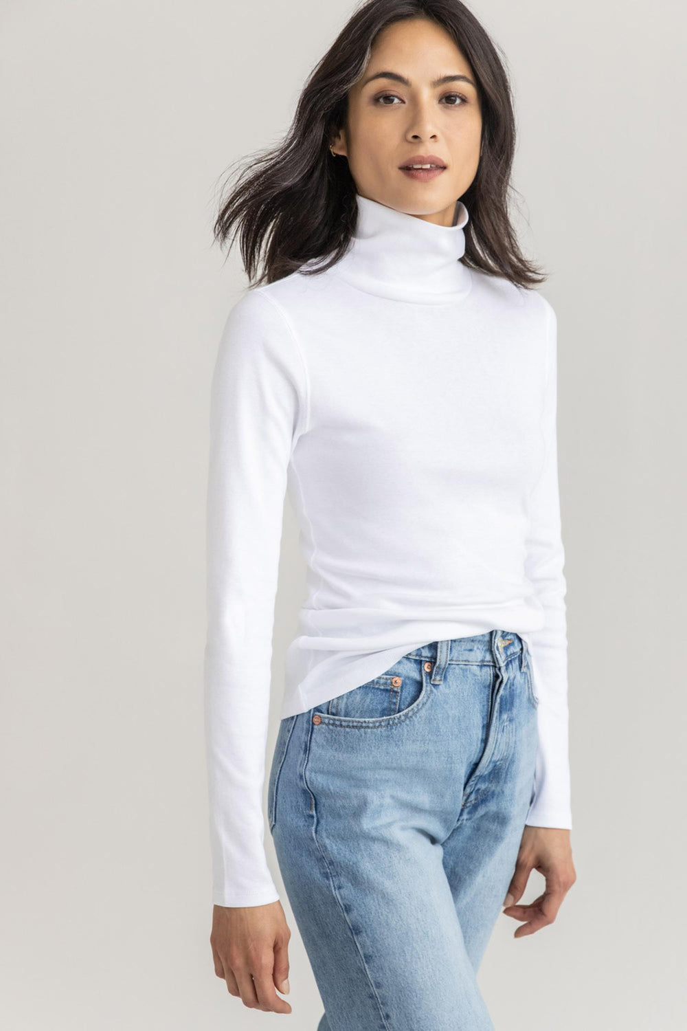 Long Sleeve Turtle Neck Tee in White - Madison&