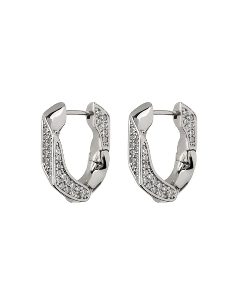 Pavé Cuban Link Hoops in Silver - Madison&
