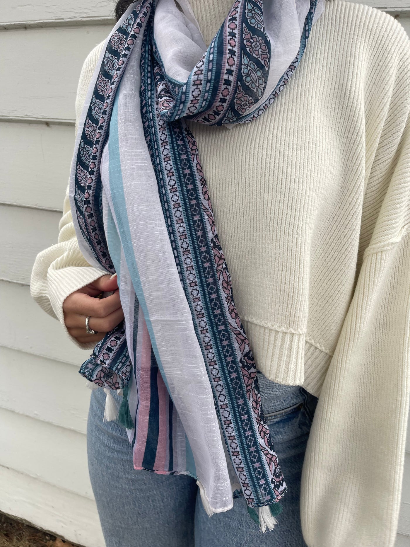 White Boho Stripe Scarf - Madison's Niche 