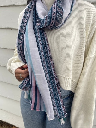 White Boho Stripe Scarf - Madison's Niche 