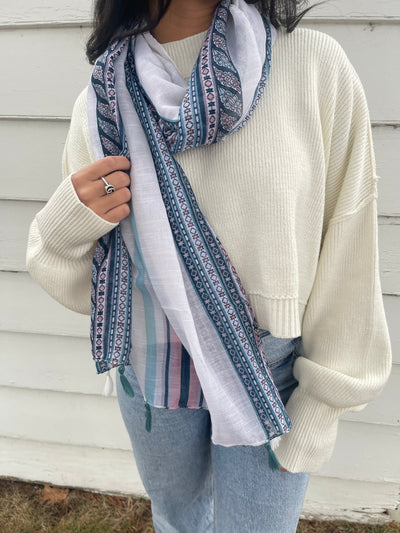 White Boho Stripe Scarf - Madison's Niche 