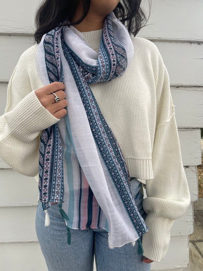 White Boho Stripe Scarf - Madison's Niche 