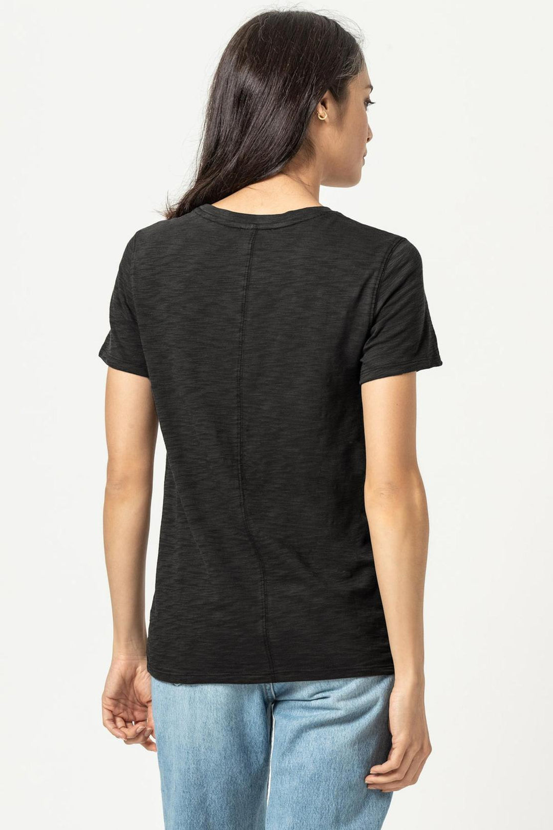 V-Neck Short Sleeve Seam Tee in Black - Madison's Niche 