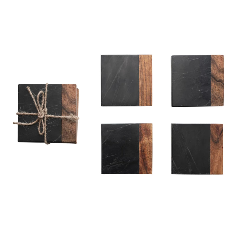 Black Marble & Acacia Wood Coasters - Madison's Niche 