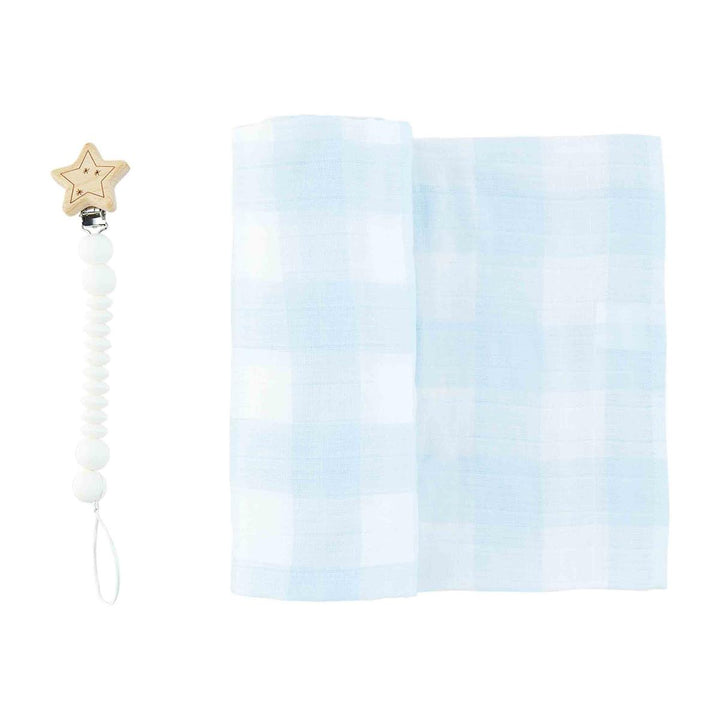 Gingham Swaddle & Pacifier Clip Set - Madison's Niche 