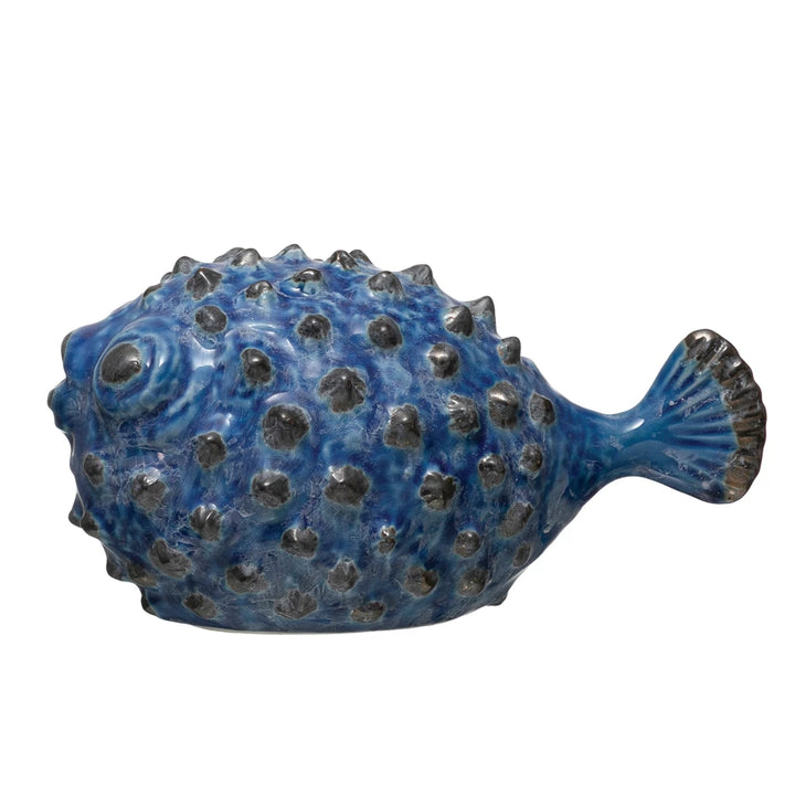 Blue Glaze Puffer Fish - Madison's Niche 