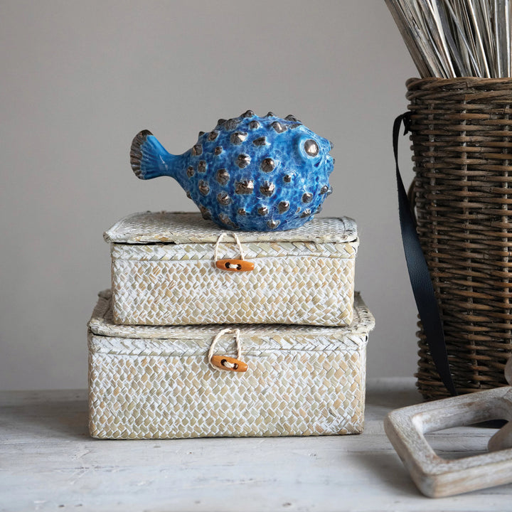 Blue Glaze Puffer Fish - Madison's Niche 
