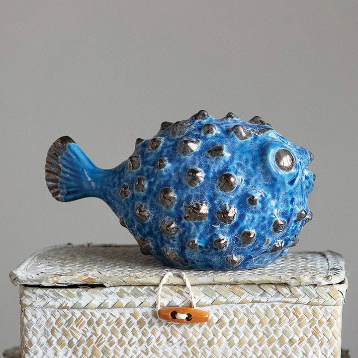 Blue Glaze Puffer Fish - Madison's Niche 