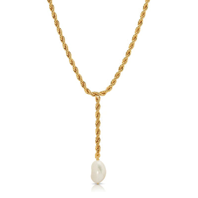 Bryn Pearl Lariat Necklace in Gold - Madison's Niche 