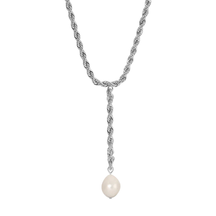 Bryn Pearl Lariat Necklace in Silver - Madison's Niche 