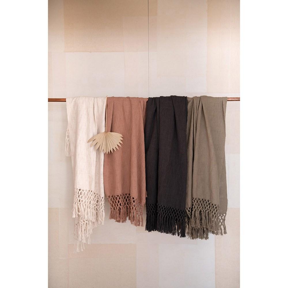 CREATIVE CO-OP Home Decor Cream Crochet/Fringe Throw