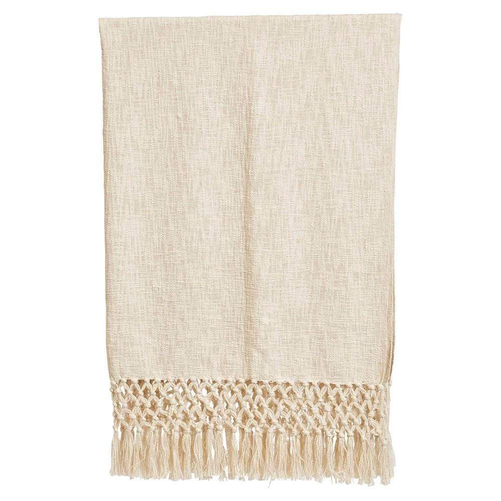 CREATIVE CO-OP Home Decor Cream Crochet/Fringe Throw