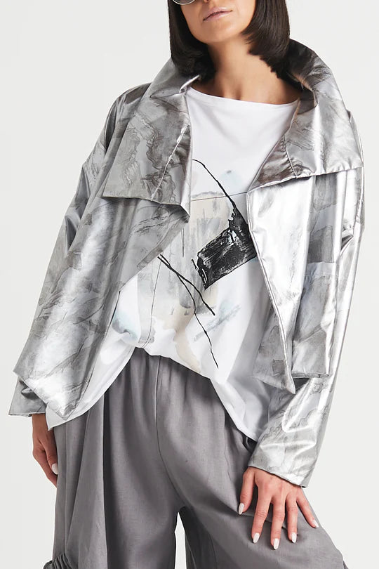 Cropped Asymmetrical Jacket in Marble - Madison's Niche 