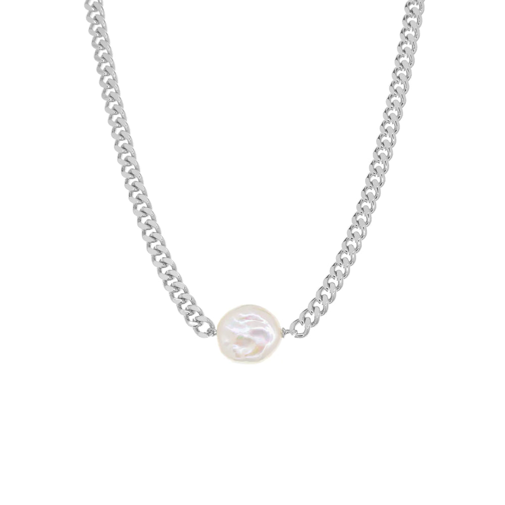 Pearl Curb Chain in Silver - Madison&