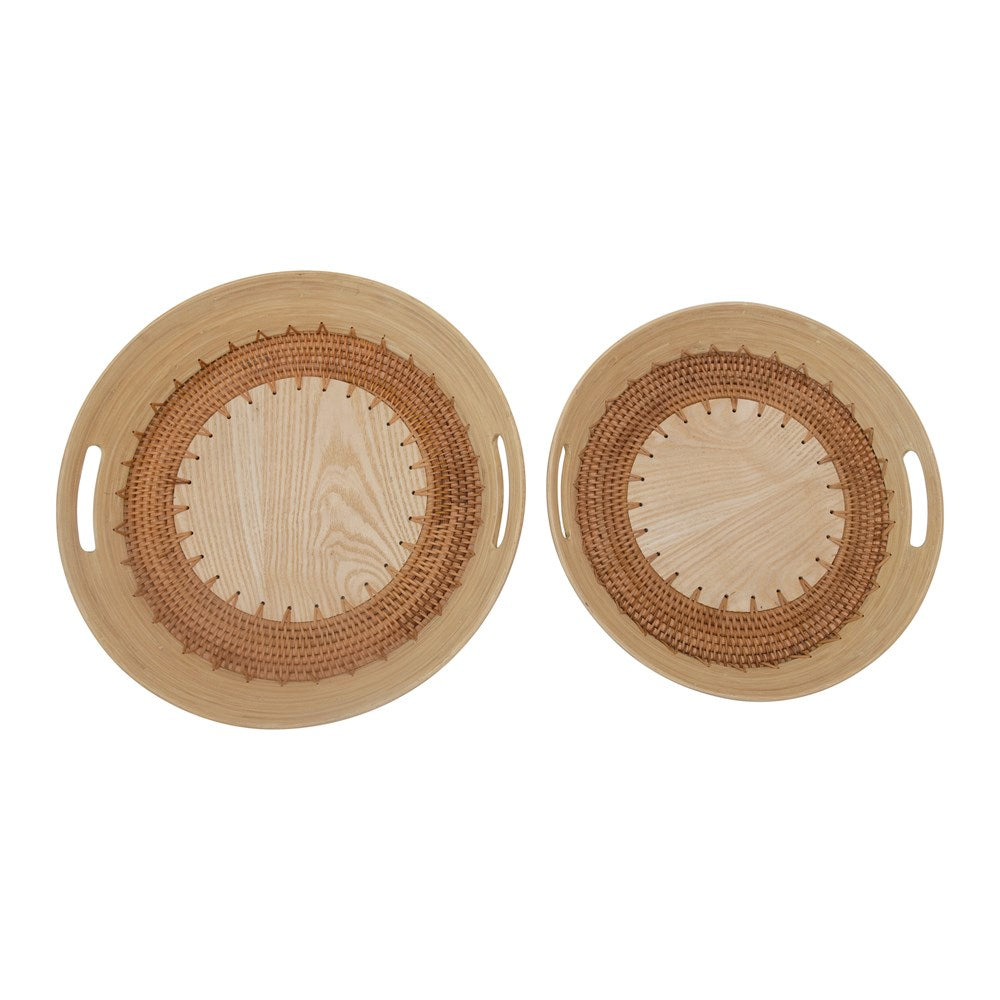 Rattan/Oak Round Tray - Madison's Niche 