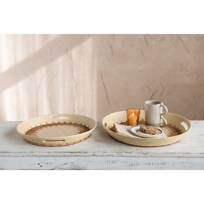 Rattan/Oak Round Tray - Madison's Niche 