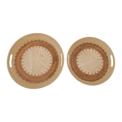 Rattan/Oak Round Tray - Madison's Niche 