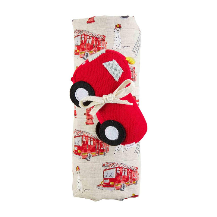 Firetruck Swaddle & Rattle Set - Madison's Niche 