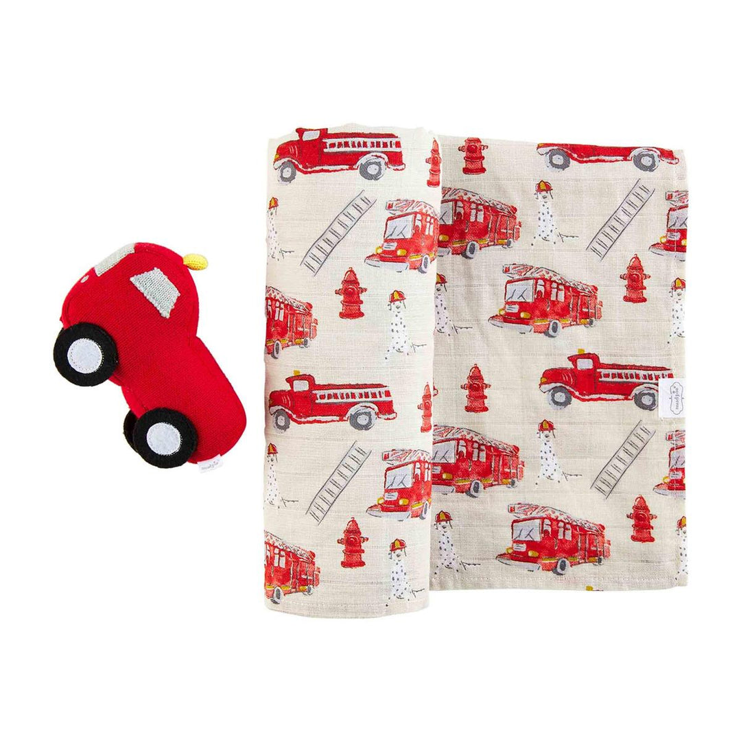 Firetruck Swaddle & Rattle Set - Madison's Niche 