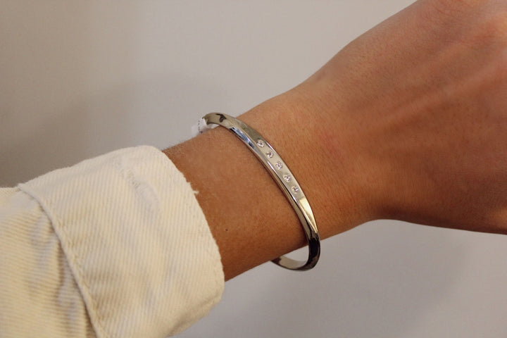 Flat Face Cuff with Crystals in Silver - Madison's Niche 