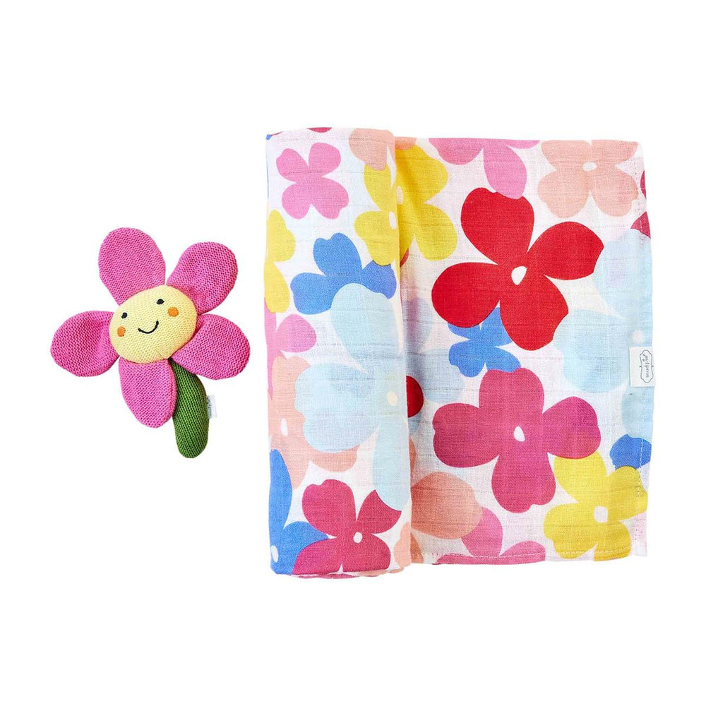 Floral Swaddle & Rattle Set - Madison's Niche 