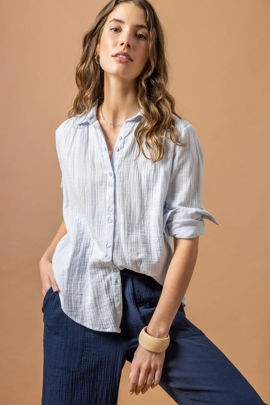 Long Sleeve Button Down in Clearwater - Madison's Niche 